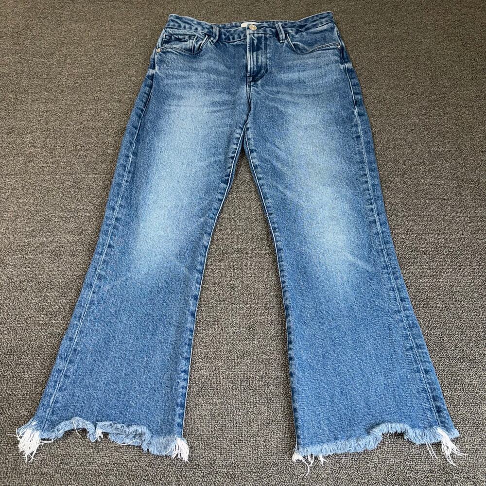 FRAME Denim Le Crop Mini Boot Cut Jeans Women's Size 27 Blue Med Wash Raw Hem